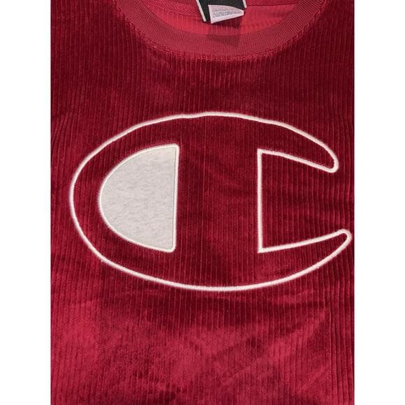 Champion Mens Corduroy Crew Sweatshirt 2XL XXL Maroon Red Logo Cotton Athletic - Picture 6 of 16